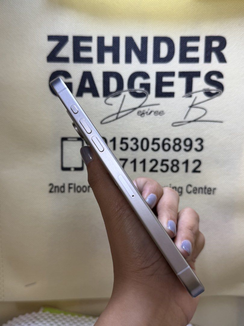 iPhone 15 PRO MAX 256GB SMARTLOCKED (NTC APPROVED) (Category: iPhone 15 Series) located in San Juan City. Submitted by desireebayal96 (Listing ID 1466721077, Image 2). Description: iPhone 15 Pro Max (White Titanium) * 256GB * SMARTLOCKED * NTC APPROVED * 94% BH (ORIGINAL CAN CHECK 3UTOOLS) * 98% SMOOTH * NO ISSUE * NO HISTORY OF REPAIR * NOT REFURBISHED * NO ICLOUD ISSUE * FACE ID & TRUETONE WORKING * WITH CORD TYPE C OPEN FOR COD SAME DAY DELIVE
