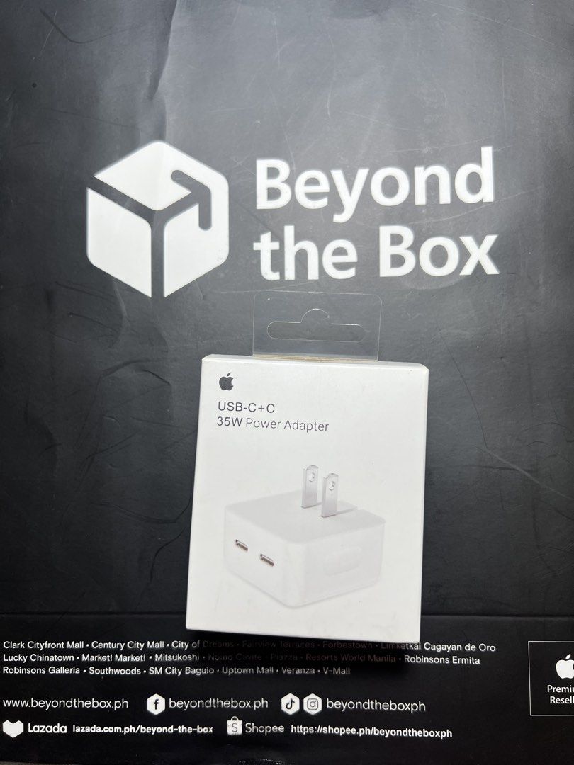 iPhone 35W Dual USB-C Port Power Adapter (Category: Cables & Adaptors) located in Manila. Submitted by jmph_ (Listing ID 1466764509, Image 1). Description: iPhone 35W Dual USB-C Port Power Adapter ✔️ 35W Fast Charging ✔️ Dual USB-C Ports ✔️ Charge two devices simultaneously ✔️ Compatible with iPhone, iPad, AirPods, and other Type-C devices ✔️ Compact and convenient for travel, home, or office ✔️ Reliable everyday charging 📦 Brand New & Ready to 