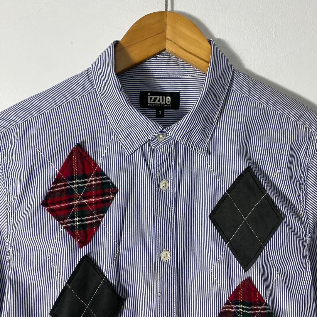 Izzue Argyle Patchwork CDG alt. Shirt S/M (Category: Formal Shirts) located in Antipolo. Submitted by bentakahitanoano (Listing ID 1466733602, Image 3). Description: Still in good condition Size 3 fit medium Pit to pit 18.5 Length 27 Comme des Garcons alternative.