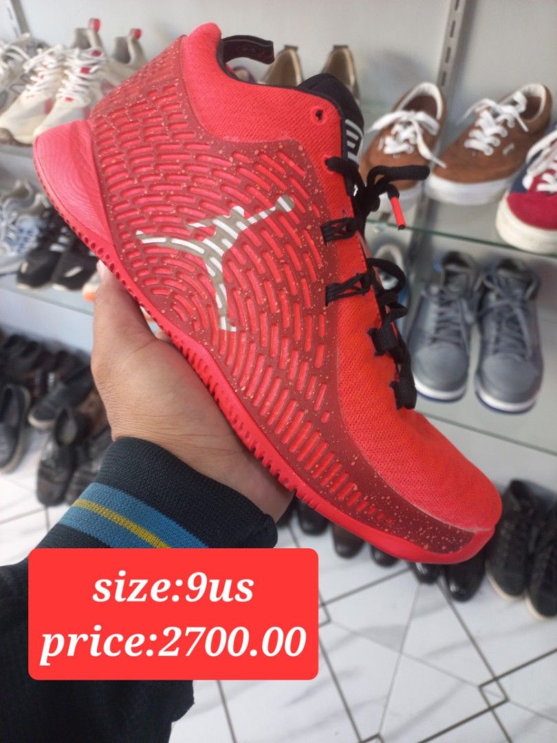 Jordan Basketball Shoes Red Size 9 US (Category: Sneakers) located in Kalibo. Submitted by jofit2ndhandshoes (Listing ID 1466579921, Image 1). Description: - Brand: Jordan - Color: Bright red with black laces and white Jumpman logo - Features: Textured red upper with speckled details near the toe - Size: 9 US - Price: ₱2,700 - Condition: Ready to ship, grab them while available!.