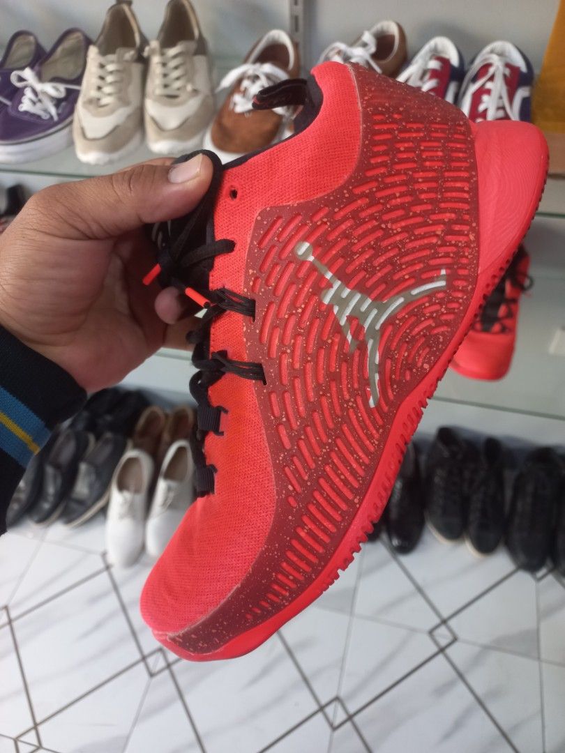 Jordan Basketball Shoes Red Size 9 US (Category: Sneakers) located in Kalibo. Submitted by jofit2ndhandshoes (Listing ID 1466579921, Image 2). Description: - Brand: Jordan - Color: Bright red with black laces and white Jumpman logo - Features: Textured red upper with speckled details near the toe - Size: 9 US - Price: ₱2,700 - Condition: Ready to ship, grab them while available!.