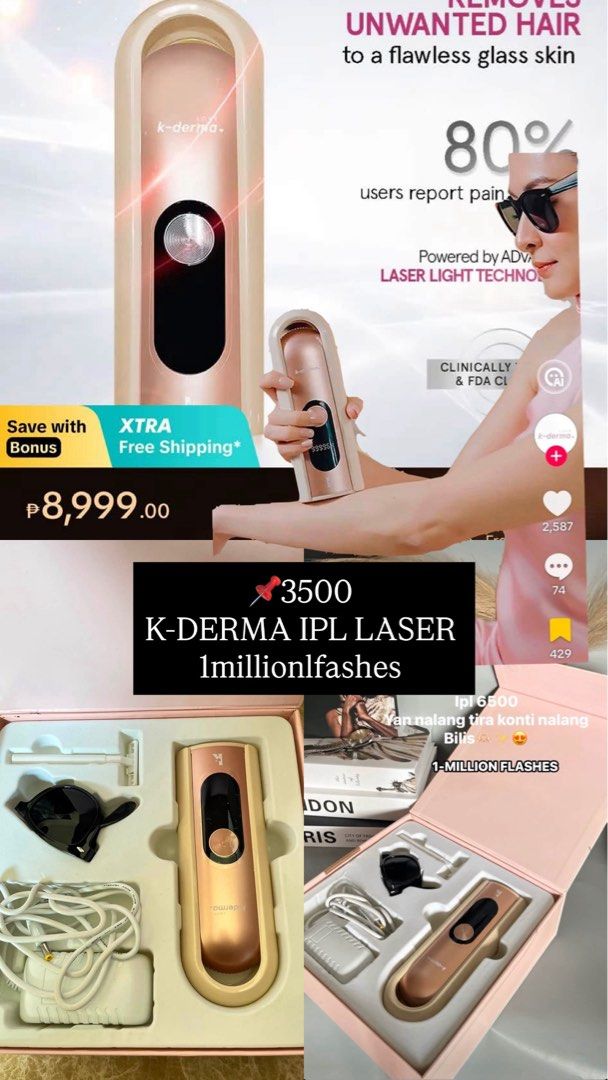 K-DERMA IPL laser 1mflashes (Category: Hair Removal) located in Manila. Submitted by andreapascua10 (Listing ID 1466594840, Image 1). Description: Once lg nagamit for promotional lang.