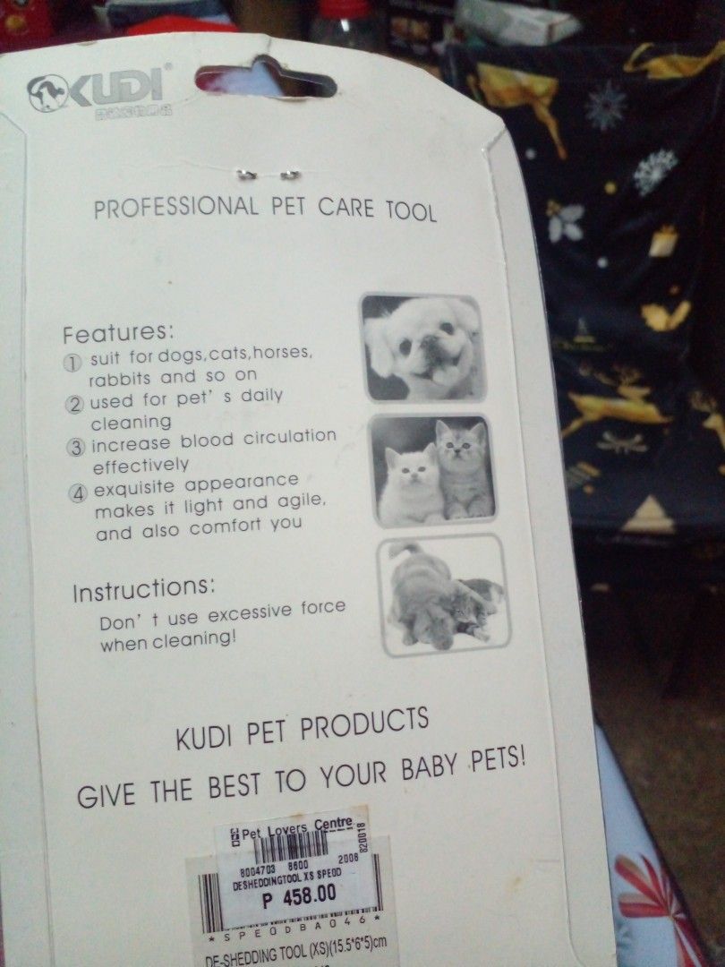 Kudi Pet Deshedding Tool XS (Category: Health & Grooming) located in Quezon City. Submitted by madelrivera (Listing ID 1466564577, Image 2). Description: - Brand: Kudi Pet Deshedding Tool - Size: XS (Ideal for dogs, cats, horses, and rabbits) - Condition: Brand new, sealed in original packaging - Benefits: Effectively desheds and increases blood circulation during grooming - Design: Comfortable grip handle in stylish black and yellow colors.