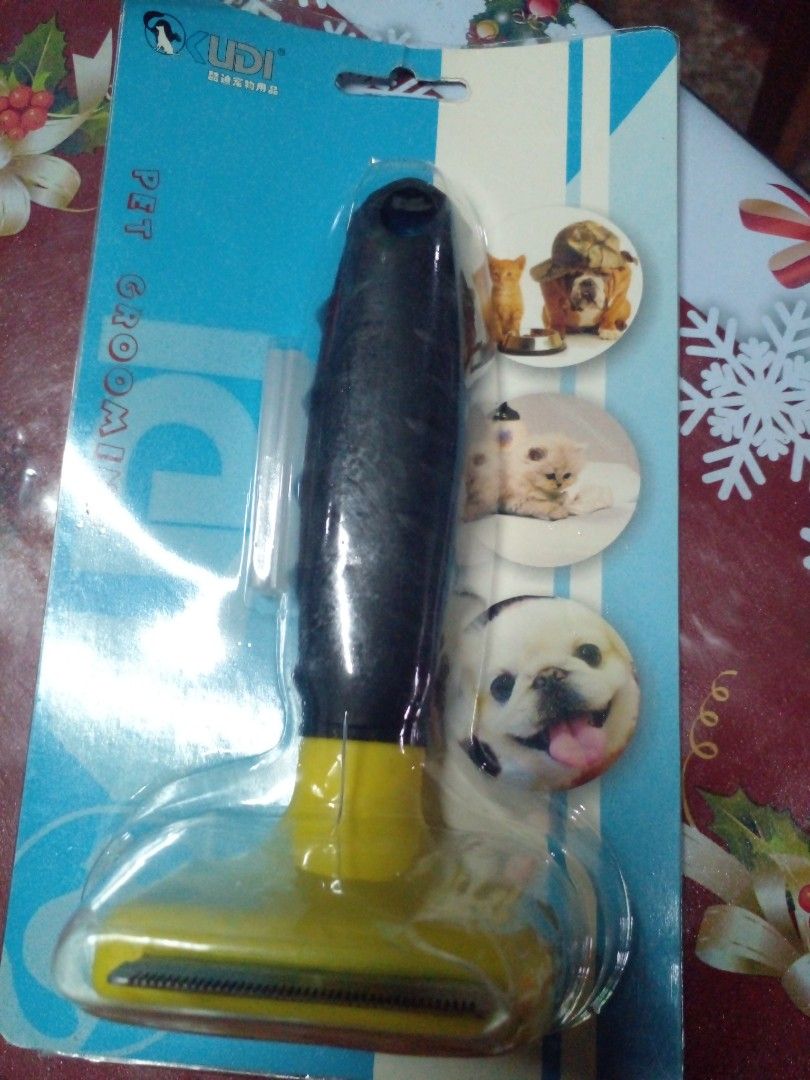 Kudi Pet Deshedding Tool XS (Category: Health & Grooming) located in Quezon City. Submitted by madelrivera (Listing ID 1466564577, Image 3). Description: - Brand: Kudi Pet Deshedding Tool - Size: XS (Ideal for dogs, cats, horses, and rabbits) - Condition: Brand new, sealed in original packaging - Benefits: Effectively desheds and increases blood circulation during grooming - Design: Comfortable grip handle in stylish black and yellow colors.