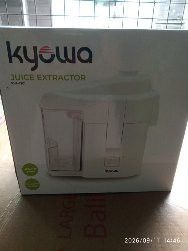 Kyowa Juice Extractor KW-4207 (Category: Juicers, Blenders & Grinders) located in Bacoor. Submitted by hahaziah (Listing ID 1466607047, Image 2). Description: - Brand: Kyowa - Model: KW-4207 (White unit) - Condition: Brand new, unopened, and factory sealed (box has minor shelf wear) - Features: Built-in pulp container and safety lock mechanism - Benefits: Ideal for homemade fruit and vegetable juices with easy-to-clean parts.