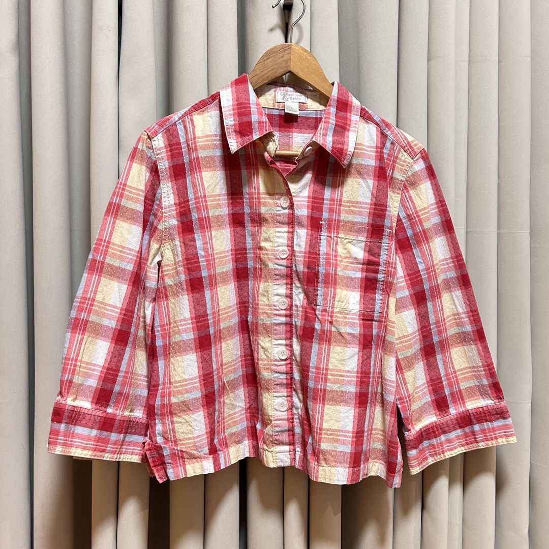 L Christopher & Banks Plaid Cropped Longsleeves (Category: Blouses) located in Rizal. Submitted by from99abovecloset (Listing ID 1466712770, Image 1). Description: CODE:031 Size: L Armhole (laid flat):10” Bust (around): 44” Length (laid flat): 21” Cotton | loose | like new | cropped .