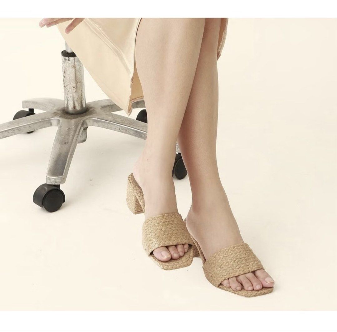 La Soledad Abaca Block Heel Sandals (Category: Flats & Sandals) located in Makati City. Submitted by 099baby (Listing ID 1466690791, Image 2). Description: - Brand: La Soledad - Color: Neutral tan - Design: Square open toe, slip-on style with a wide strap - Material/Texture: Woven abaca texture on strap and block heel - Comfort: Cushioned insole with stamped logo branding and sturdy walking height - Condition: Clean soles with minimal signs of ha