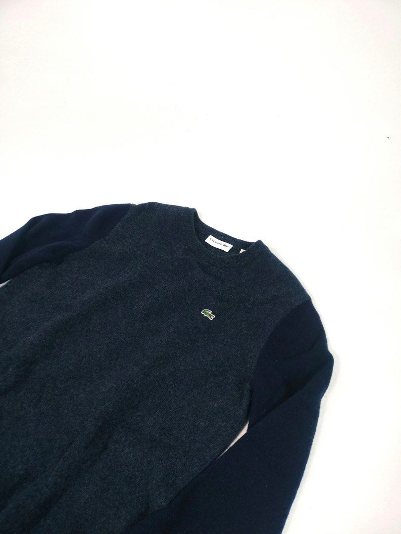Lacoste Wool Crewneck Sweater Dark Blue (Category: Coats, Jackets and Outerwear) located in Manila. Submitted by yesterdaysfinds (Listing ID 1466577141, Image 3). Description: Lacoste Wool Sleeve Condition : Likenew Size : 4 Medium Dimension 👇 Chest : 19 Lenght : 26 Shoulder : 16 Sleeve : 25- Brand: Lacoste - Style: Wool crewneck sweater - Color: Dark blue - Size: FR 4 / US M (inner tag) - Details: Iconic embroidered green crocodile logo, ribbed
