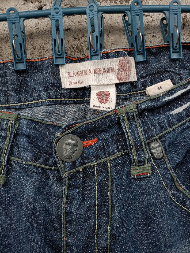 Laguna Beach Skull Flared Pants" (Category: Jeans) located in Manila. Submitted by robco (Listing ID 1466564251, Image 2). Description: Laguna Beach Skull Flared Pants" Waist - 36 Length - 45.5 Thigh - 14 Leg hole - 11.5 Excellent Condition Issue - One missing button back pocket MINE - 500 #ukayukay #y2kfashion.