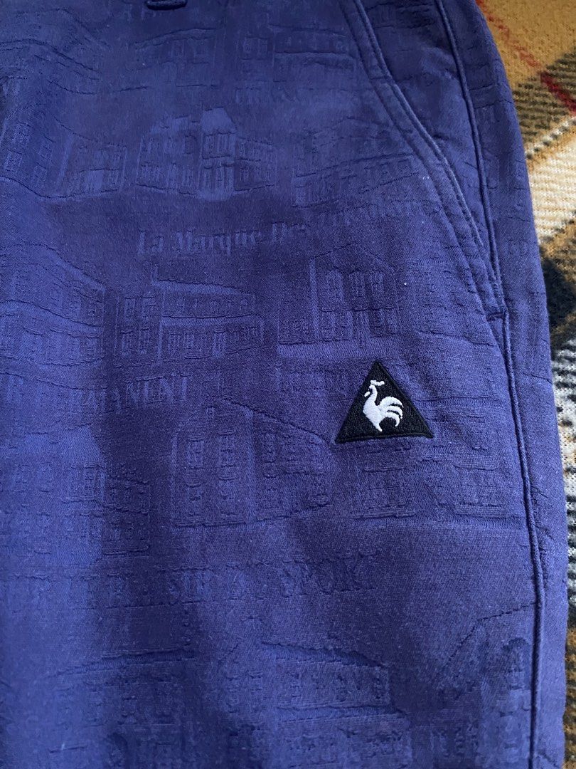 Le Coq Sportif golf pants (Category: Golf) located in Paranaque City. Submitted by jorvilbac140555 (Listing ID 1466566280, Image 2). Description: Selling my personal Le Coq Sportif Golf pants featuring a subtle tonal jacquard pattern inspired by French streets and buildings. 💯Legit Dimes W 30 can be stretched upto 32 L 37 Hem 6 3/4 Strechable Purple Prefers personal buyers Color may vary due to lighting Mode of payments Gcash Bank transfer to Se