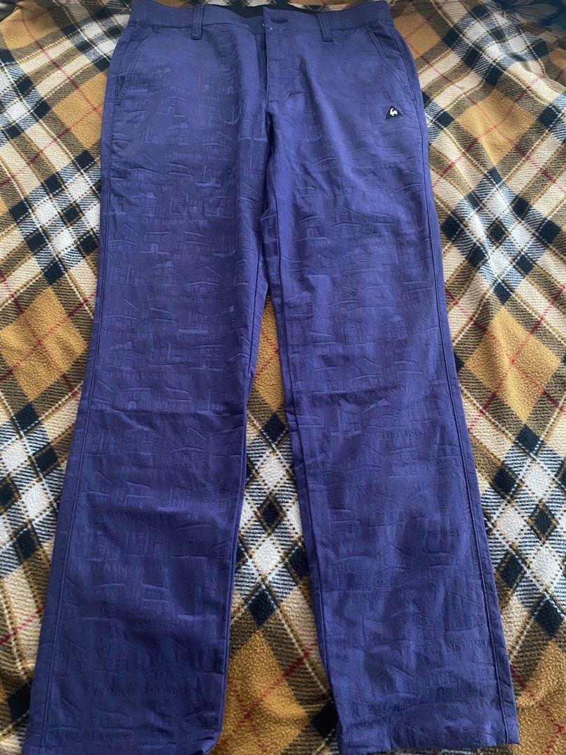 Le Coq Sportif golf pants (Category: Golf) located in Paranaque City. Submitted by jorvilbac140555 (Listing ID 1466566280, Image 1). Description: Selling my personal Le Coq Sportif Golf pants featuring a subtle tonal jacquard pattern inspired by French streets and buildings. 💯Legit Dimes W 30 can be stretched upto 32 L 37 Hem 6 3/4 Strechable Purple Prefers personal buyers Color may vary due to lighting Mode of payments Gcash Bank transfer to Se