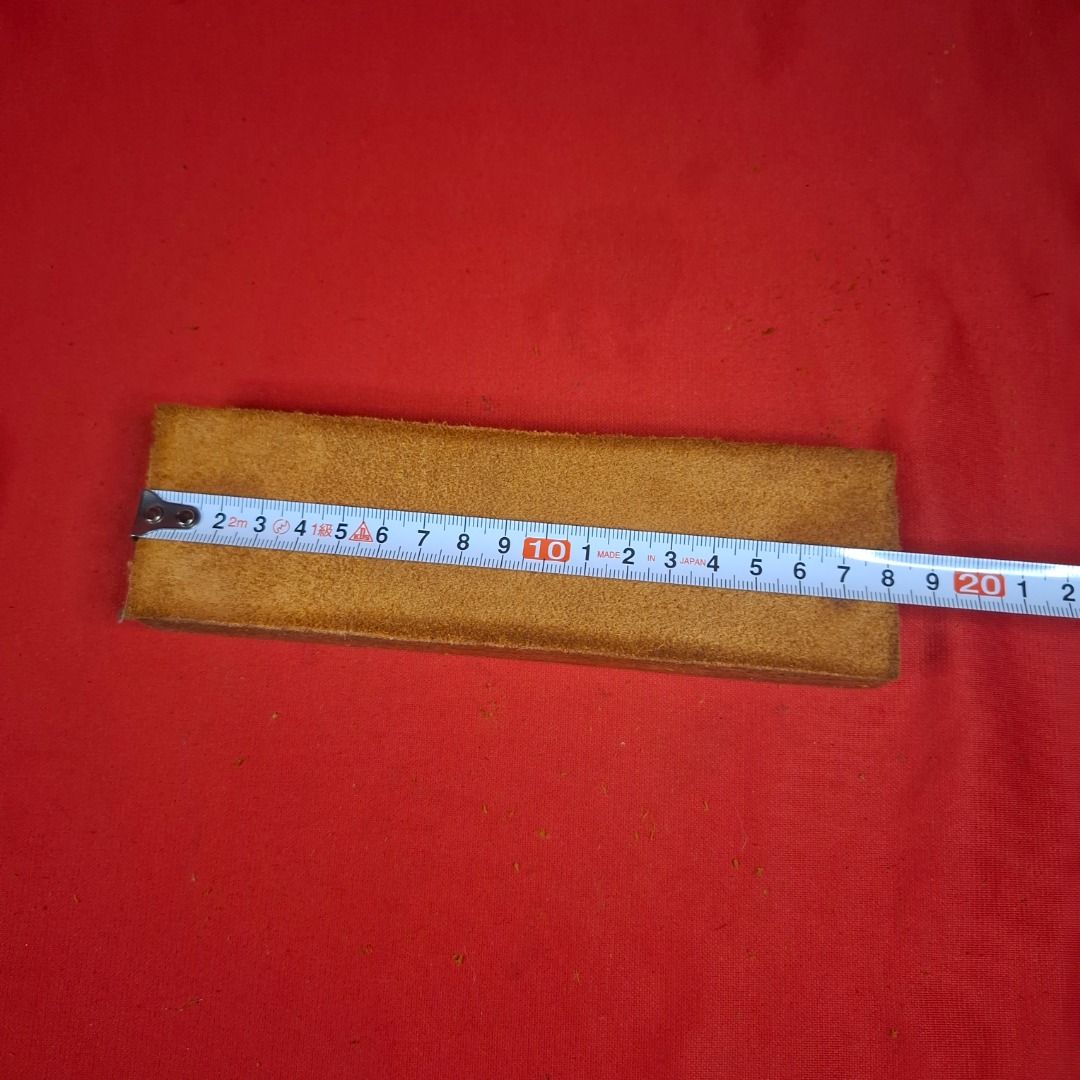 Leather strop blocks sharpening wood base(Sold per piece) (Category: Craft Supplies & Tools) located in Mandaluyong City. Submitted by edward123_andren (Listing ID 1466762047, Image 2). Description: -150 each - Mounted on sturdy wooden bases - Suede leather surface for sharpening and polishing blades - Measures approximately 20cm long - Perfect addition to your workshop setup.