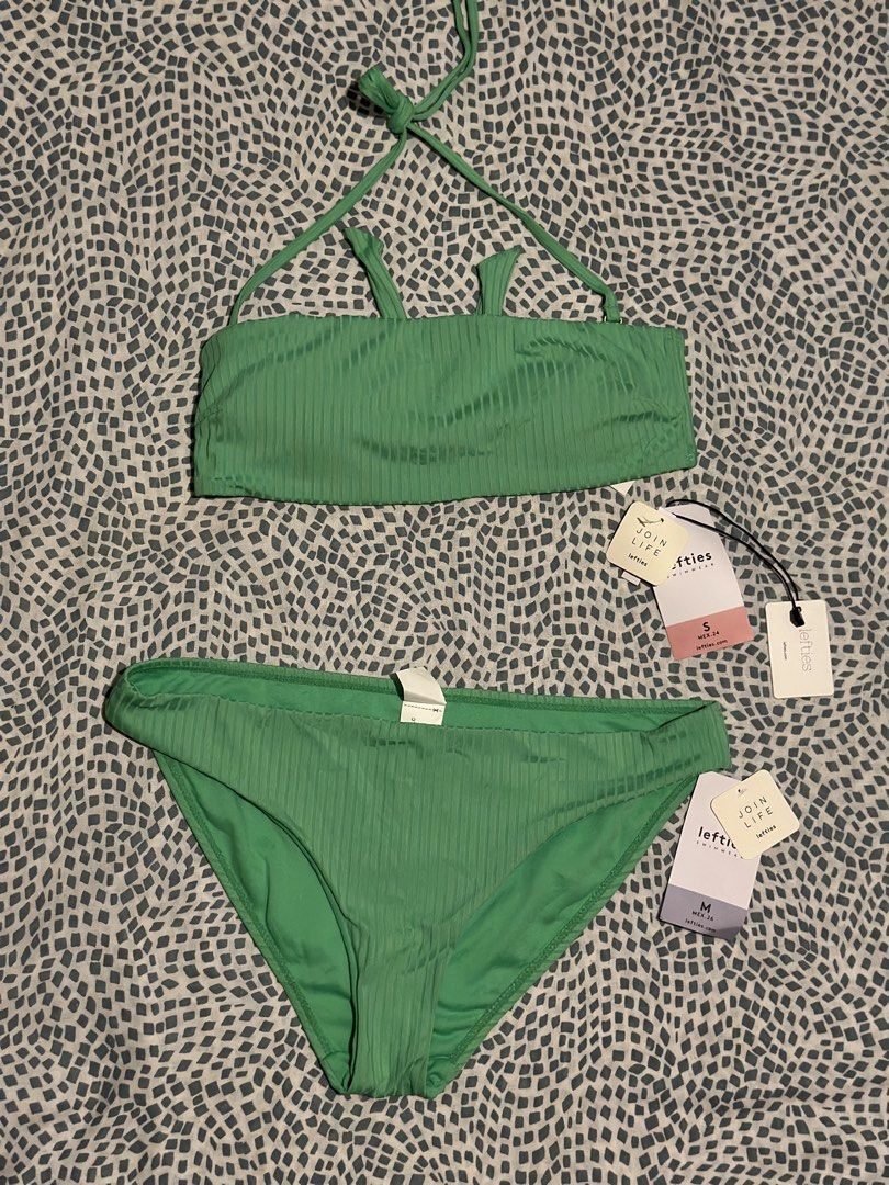 Lefties and Mango Bikini Various Styles (Category: Bikinis & Swimsuits) located in Taguig. Submitted by tinacas018 (Listing ID 1466608656, Image 1). Description: - Variety of styles: Bandeau tops, triangle tops, and adjustable tie-side bottoms - Assorted prints and colors: Solid green, orange, blue, plus a classic striped set and floral print set - Perfect for beach getaways and vacations - Message for inquiries or bundle availability.