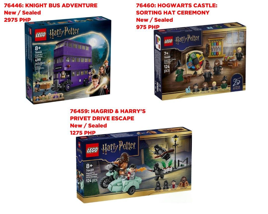 LEGO HARRY POTTER SETS (Category: Lego & Building Sets) located in Quezon City. Submitted by pupaj (Listing ID 1466674202, Image 1). Description: LOCATION: Batasan QC area SHIPPING: Via Grab / Lalamove / GoGo Xpress / LBC / ABest Express / J&T Buyer can suggest other shipping options upon negotiation Shipping fee c/o buyer MODE OF PAYMENT: Via BDO / GCash / Maya / Maribank / COD Item is cross-posted PM for inquiries.