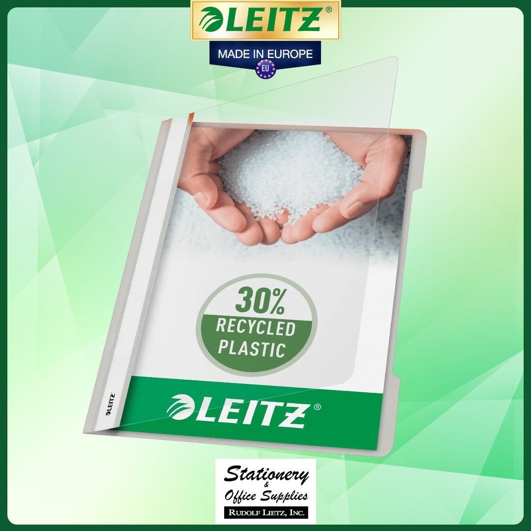 Leitz 4191 See-Through Transparent Front Cover File Folder (Category: Stationery & School Supplies) located in Paranaque City. Submitted by rudolflietzinc (Listing ID 1466648280, Image 3). Description: - Brand: Leitz 4191 - Material: Eco-friendly 30% recycled polypropylene film (Made in Europe) - Capacity: Holds up to 60 sheets of A4 paper - Design: Transparent front cover with grip cutout on the back - Mechanism: Standard 80mm hole punching stap