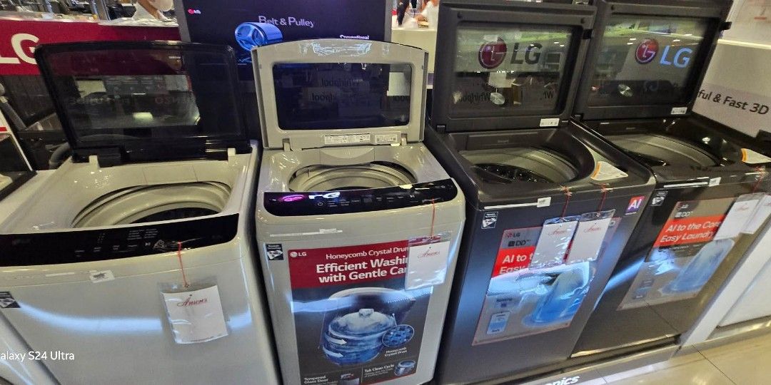 LG Top Load Fully Automatic (Category: Washing Machines and Dryers) located in Makati City. Submitted by chuck_claros (Listing ID 1466593547, Image 2). Description: LG TOP LOAD Washing Machine Fully Automatic ☑️Brand New Factory Sealed Unit With Official Sales Invoice And Warranty. ◽(NON INVERTER TYPE) 8 kg - T2108nt1g - 12,490 ◽(SMART INVERTER TYPE) 7.5 kg - T2175vbtm - 14,790 8 kg - T2108vbtb - 16,990 8.5 kg - T2185vbtm - 17,490 9 kg - T2109vbt