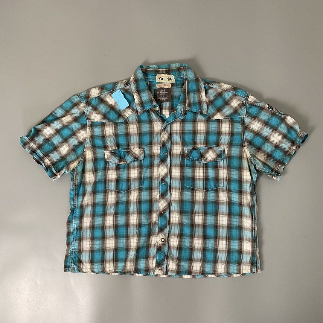 LOGG 👕| Teal Plaid Crop Polo (Category: Tshirts & Polo Shirts ) located in Bulacan. Submitted by orc.ph (Listing ID 1466642169, Image 1). Description: LOGG 👕| Teal Plaid Crop Polo Material Used: Cotton - Teal - Short Sleeve - Button Up - Double Pockets - Button Closure - Plaid Pattern Design - Formal - Semi Formal - Retro - Streetwear - Crop Polo Size: L Width: 22 Length: 23 Pristined Condition. No Visible Flaws. No Issue At All ⚠️ Note: For In