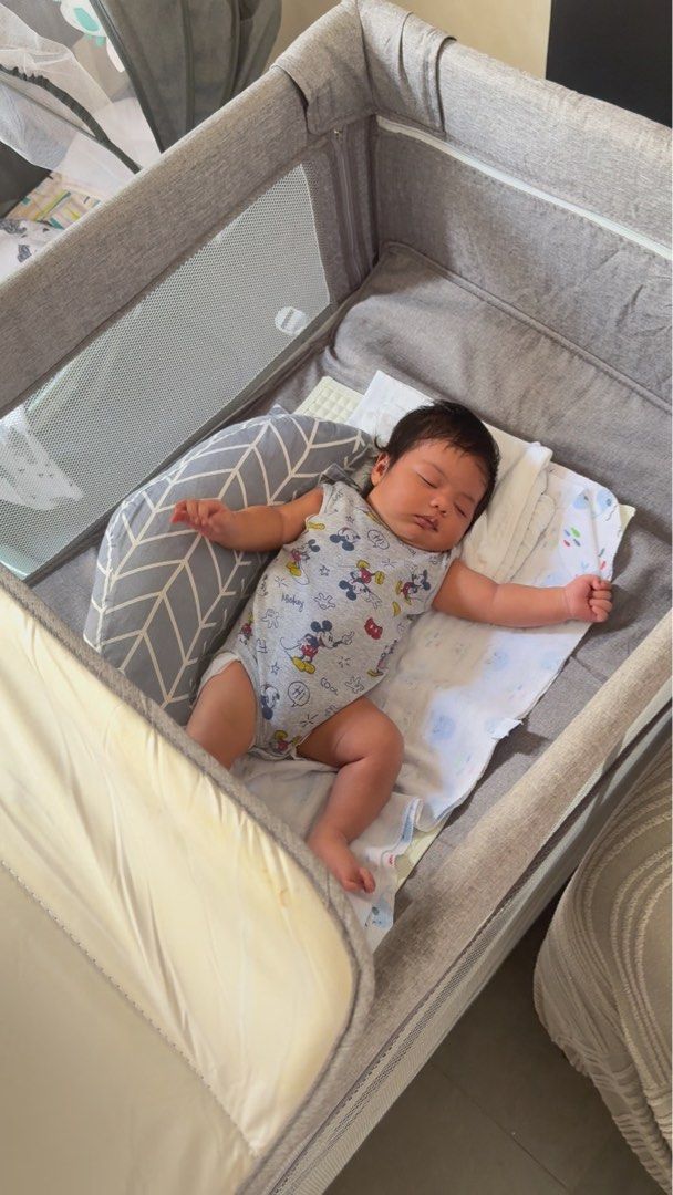 Looping Foldable Pack n Play Crib Co-sleep Play pen (Category: Cots & Cribs) located in Malolos. Submitted by ejvdaria (Listing ID 1466596010, Image 3). Description: Original price: 10k-11k Bought for my 3rd baby so we can have a safe space for him in the living area since i have two older kids (6yo & 3yo) - Colour: Grey - Condition: Clean and well-maintained - Material: Sturdy metal frame with breathable mesh sides - Includes: Comfortable paddin