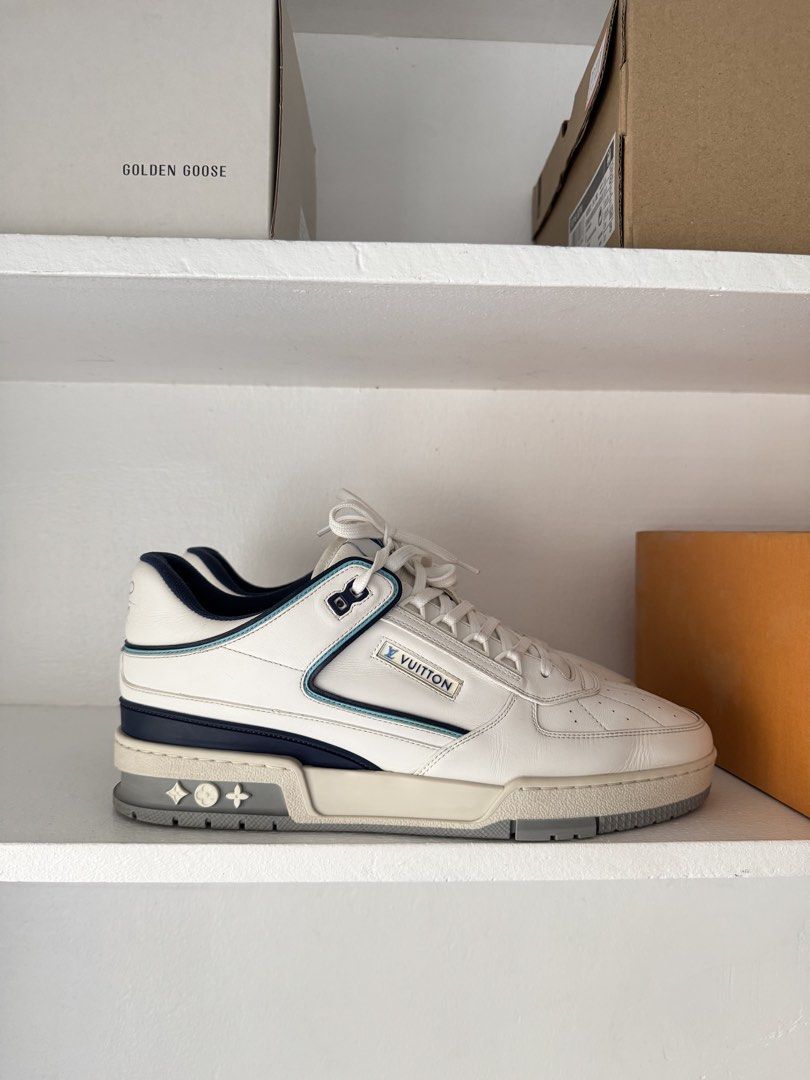 Louis Vuitton Trainer Virgil White / Blue (Category: Sneakers) located in Makati City. Submitted by manilacurations (Listing ID 1466637380, Image 1). Description: Louis Vuitton Trainer Virgil White / Blue LV8 (US10) | Used Complete, with authentication 16.5k (SRP ₱70k) Makati Lalamove / Pick up @manilacurations on ig!.