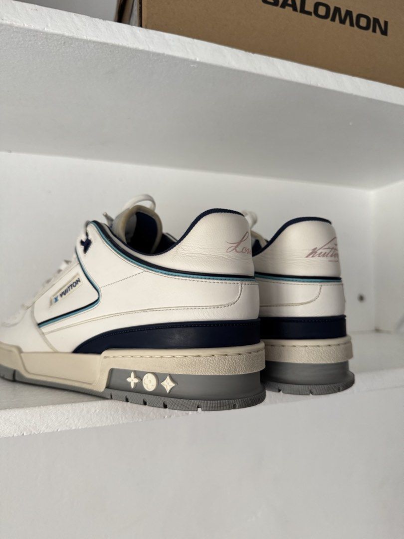 Louis Vuitton Trainer Virgil White / Blue (Category: Sneakers) located in Makati City. Submitted by manilacurations (Listing ID 1466637380, Image 3). Description: Louis Vuitton Trainer Virgil White / Blue LV8 (US10) | Used Complete, with authentication 16.5k (SRP ₱70k) Makati Lalamove / Pick up @manilacurations on ig!.
