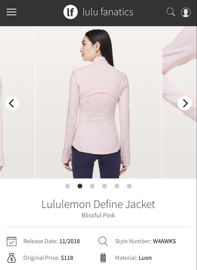 Lululemon Define Jacket “Blissful Pink” (Category: Activewear) located in Los Banos. Submitted by darl.shop (Listing ID 1466574696, Image 1). Description: Dot 8.