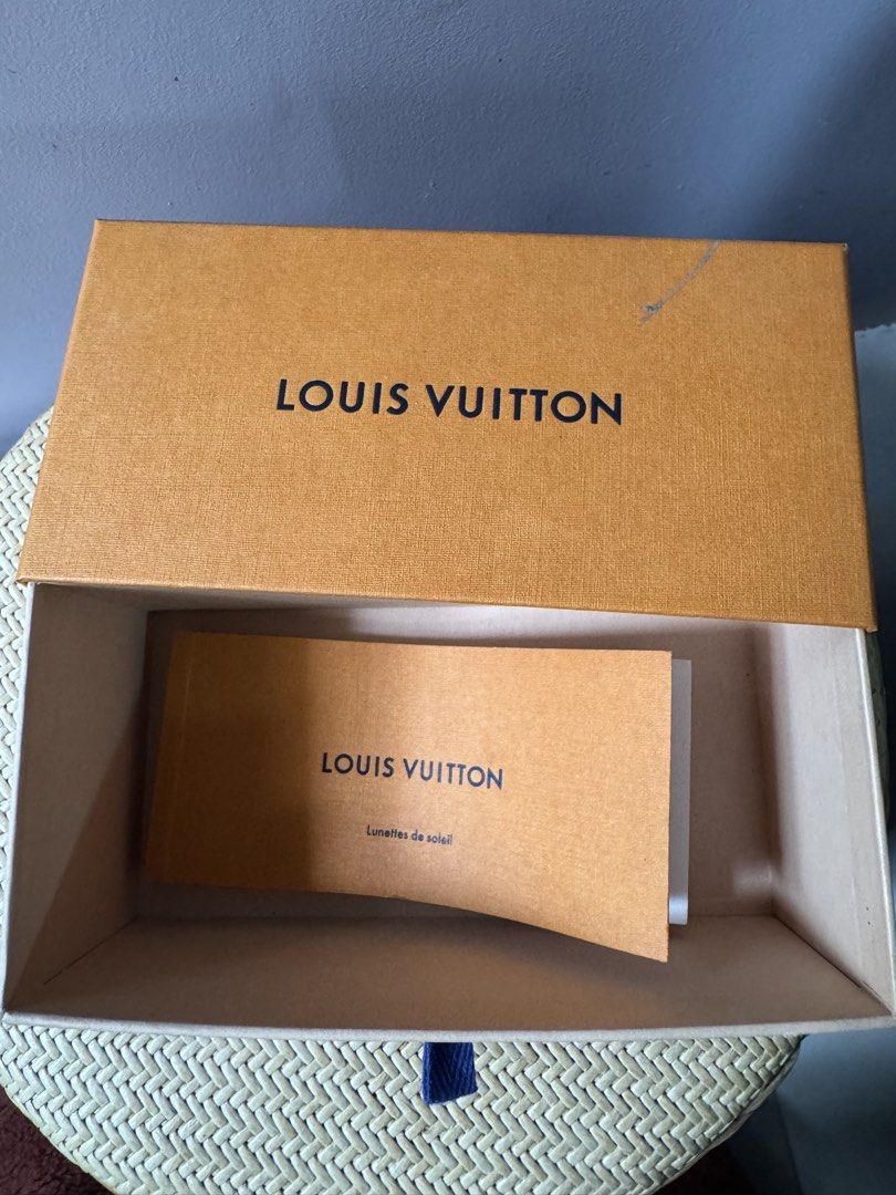 LV Sunglasses Box (Category: Luxury Accessories) located in Paranaque City. Submitted by joyjoygeneral.merchandise (Listing ID 1466601273, Image 2). Description: Louis Vuitton Original Sunglasses Box & Packaging – Pre-Loved Original Louis Vuitton sunglasses packaging in the classic orange/tan textured finish. Includes the LV box, inner packaging, and “Lunettes de soleil” booklet/card. The box has some minor marks from storage/handling, as shown i