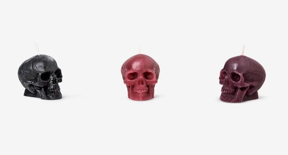 Lys Skull Candles 3 pcs Set (Category: Home Fragrance) located in Davao. Submitted by jmhocson (Listing ID 1466637173, Image 2). Description: - Brand: Lys - Set of 3 skull-shaped candles - Colors: Black, red, and purple - Condition: Brand new, unused in original box - Packaging: White gift box with window cutouts - Ideal for: Gothic decor, Halloween, and spooky room styling.