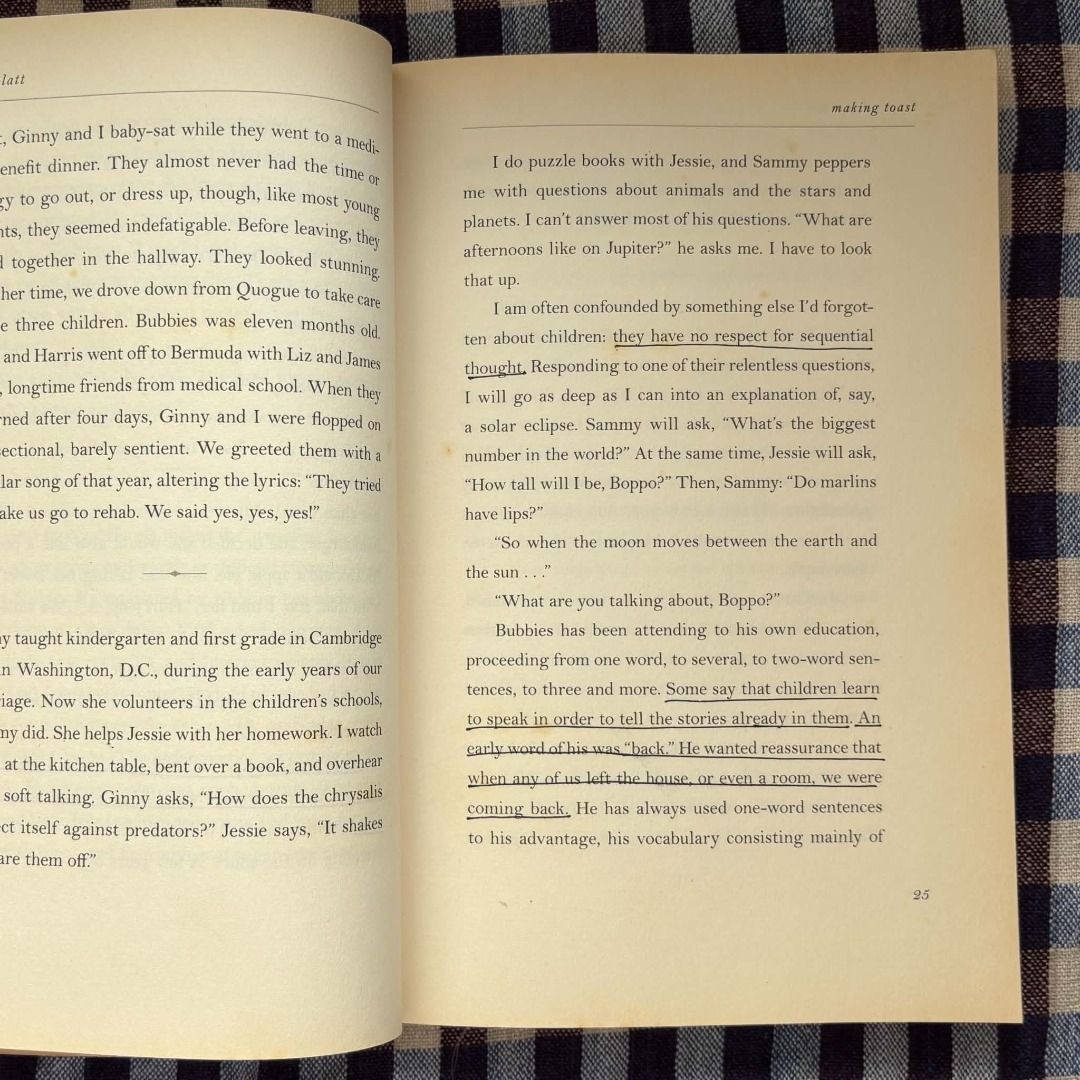 Making Toast by Roger Rosenblatt (Category: Storybooks) located in Caloocan City. Submitted by patacab (Listing ID 1466765973, Image 2). Description: - Secondhand, yellowed due to age - Lightly used with slight creases on the cover and underlined texts - Please see photos for the actual condition.