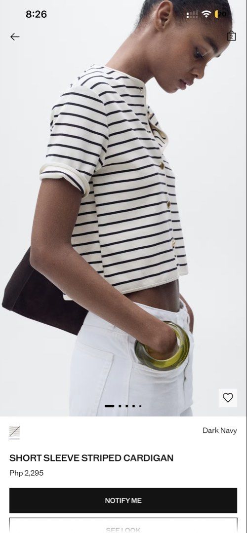 Mango - Short Sleeve Striped Cardigan (Category: Blouses) located in Manila. Submitted by aera_song (Listing ID 1466696126, Image 3). Description: Orig Price is ₱2,295 Size is XS.