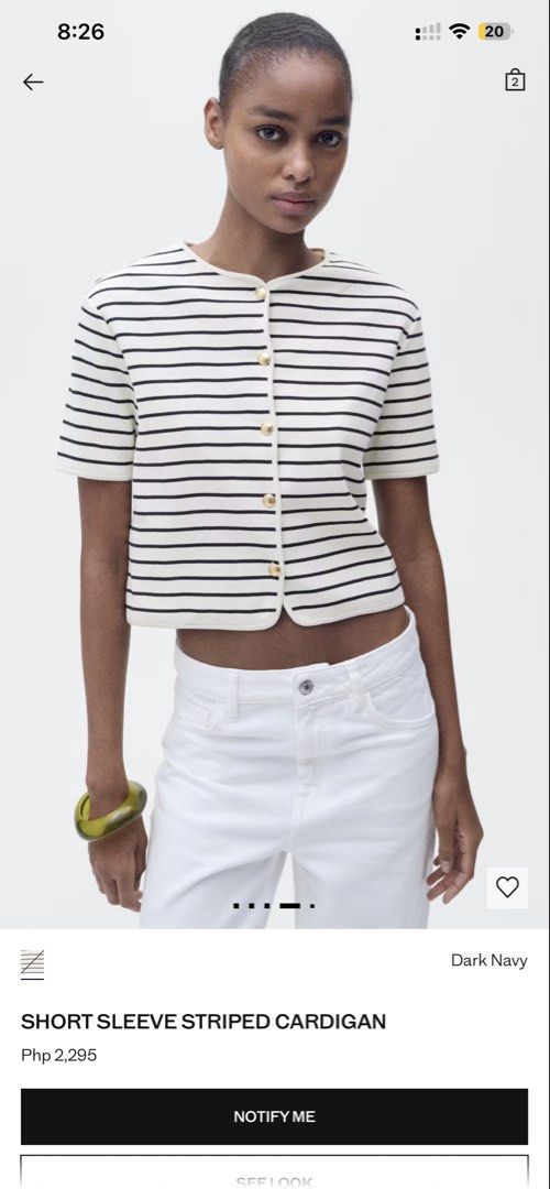 Mango - Short Sleeve Striped Cardigan (Category: Blouses) located in Manila. Submitted by aera_song (Listing ID 1466696126, Image 1). Description: Orig Price is ₱2,295 Size is XS.