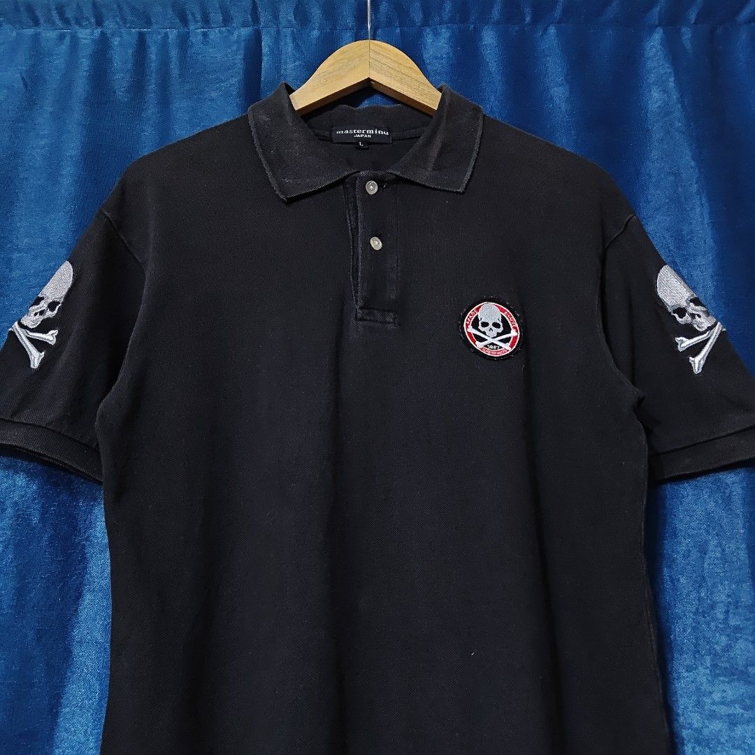 MASTERMIND JAPAN SKULL POLO SHIRT (Category: Tshirts & Polo Shirts ) located in Makati City. Submitted by upcycled.closeth (Listing ID 1466593972, Image 2). Description: - Authentic Mastermind product - Washed gray, short-sleeved - Size: Large (men's) - Authentic - flaws: no flaws - Good condition - Need wash, fresh from bale - Features design of Mastermind Japan skull embroidery logo - Material: 100% cotton !!STILL NEGOTIABLE!!.