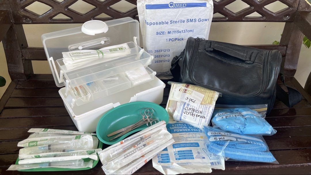Medical Supplies (Category: Medical Supplies & Tools) located in Manila. Submitted by jessieeem_ (Listing ID 1466574205, Image 1). Description: ✅ CHN BAG ✅ Tackle Box ✅ Disposable Sterile Gown ✅ (6) Hair Cap ✅ (4) Shoe Cover ✅ (3) Surgical Scrub Brush ✅ (2) Sterile Gloves Size 7.0 ✅ Kidney Basin ✅ Medicine Tray ✅ (10) Cotton Swab / Applicator Sticks ✅ (2) Medicine Cup ✅ Cord Clamp ✅ (10) TB Syringe ✅ (4) 3cc Syringe ✅ (4) 5cc Syringe ✅ Mayo Sciss