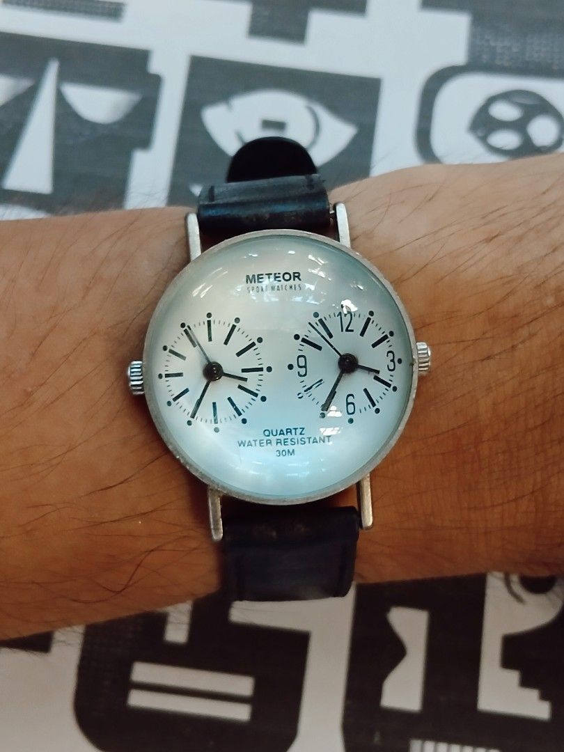 METEOR, Quartz (Category: Men's Watches) located in Tabaco. Submitted by igoys-watches (Listing ID 1466676757, Image 1). Description: METEOR, Quartz ✅️Good Running Condition ✅️All Original Head ✅️In Great Condition ✅️Dual Time ✅️Bubble Crystal ✅️White Dial ✅️Neo-Vintage, Produced Around Late 1990s ✅️Newly replaced battery ✅️Matte Silver Case ✅️Rare and Collectible 🔍 ✅️Japan Movement ✅️Unisex ❌️Aftermarket Strap ❌️Crystal has signs of usage (hair