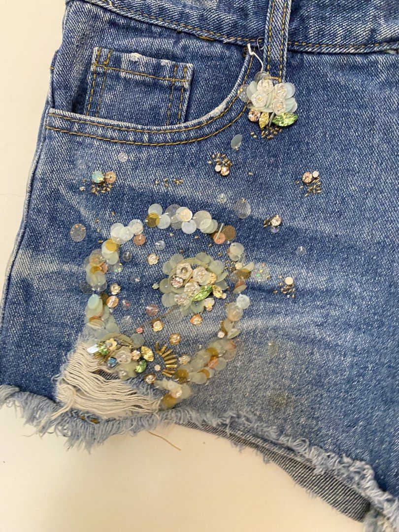 Micro Denim Short with Embellishments (Category: Shorts) located in Makati City. Submitted by bottega_boi (Listing ID 1466714581, Image 3). Description: PERFECR FOR ZARA LARSON CONCERT! .