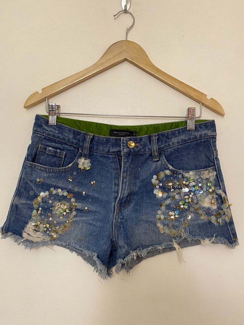 Micro Denim Short with Embellishments (Category: Shorts) located in Makati City. Submitted by bottega_boi (Listing ID 1466714581, Image 1). Description: PERFECR FOR ZARA LARSON CONCERT! .