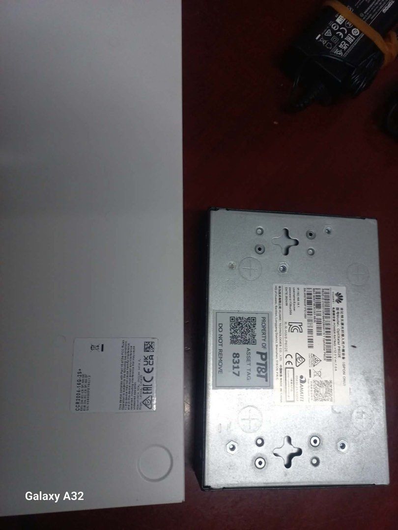 MikroTik CCR2004-16G-2S+ and Huawei GPON Router Bundle (Category: Networking) located in Pasig City. Submitted by jh01116 (Listing ID 1466686595, Image 3). Description: - MikroTik CCR2004-16G-2S+ cloud core router (White) - Huawei OptiXstar P602F GPON ONU included - Features reliable dual power supplies on the back - Comes complete with power adapters and Ethernet cables - Fully functional and ready for deployment.