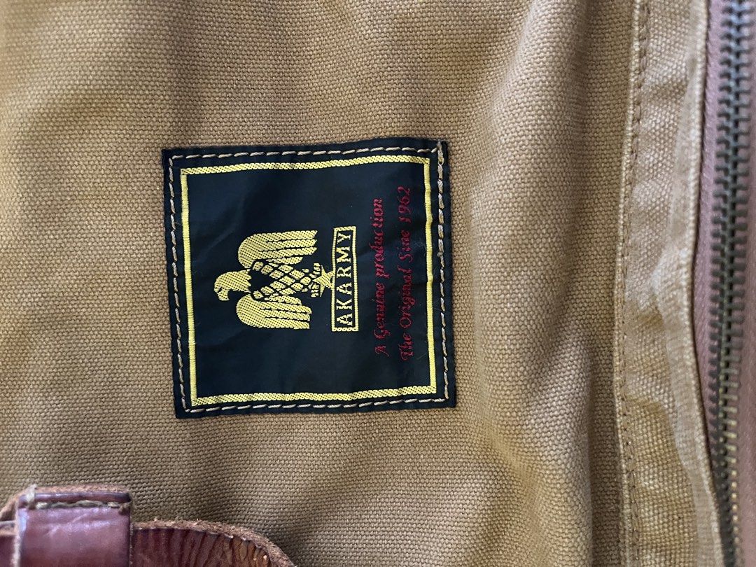 military bag (Category: Sling Bags) located in Marawi City. Submitted by fixation_05 (Listing ID 1466696181, Image 3). Description: wts akarmy brown canvas bag featuring an Akarmy logo patch with an eagle emblem. Details • Brand: Akarmy • Material: Canvas • Style: Messenger or casual utility bag w - 15.5 L - 14 excellent .