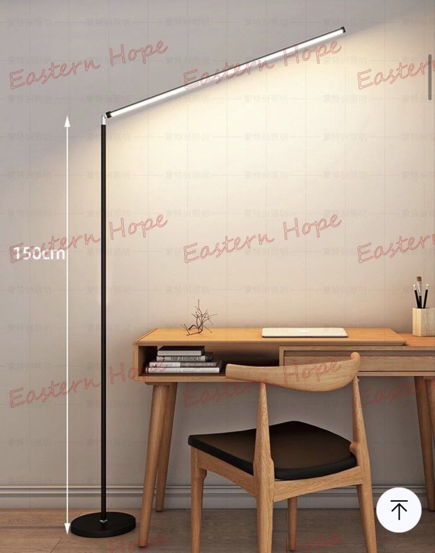 Minimalist LED Floor Lamp (Category: Lighting) located in Pasig City. Submitted by kutleyn (Listing ID 1466717807, Image 3). Description: - Height: ~150cm with a stable 22cm base - Wide Illumination: 100cm light bar with 360-degree rotation - Lighting Options: Adjustable color temperature (white, warm white, cool white) - Custom Controls: Dimmable brightness, timer function, and night mode via remote control - Eye Care: Anti-glare design protecti