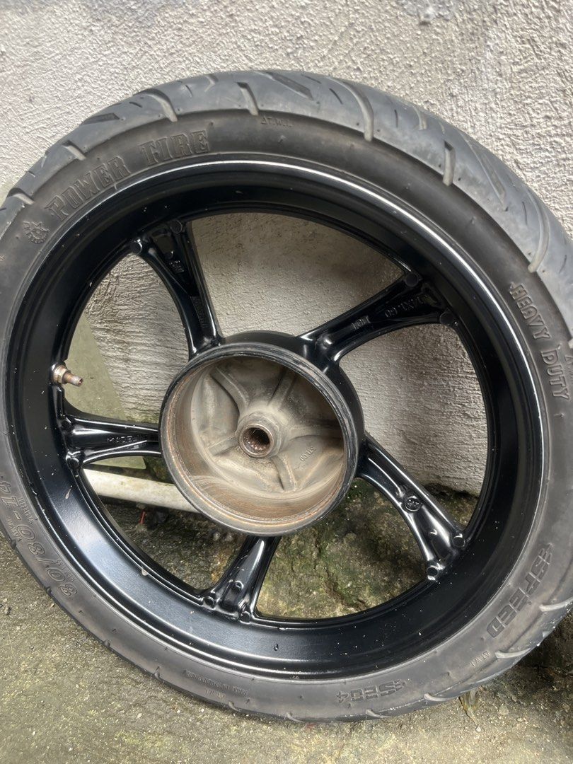 Mio Sporty Stock Mags (Category: Tires & Rims) located in Quezon City. Submitted by rileria (Listing ID 1466566562, Image 3). Description: Makinis pa po, may mga concrete lang na dumikit sa mags 1k fixed price mga bossing.