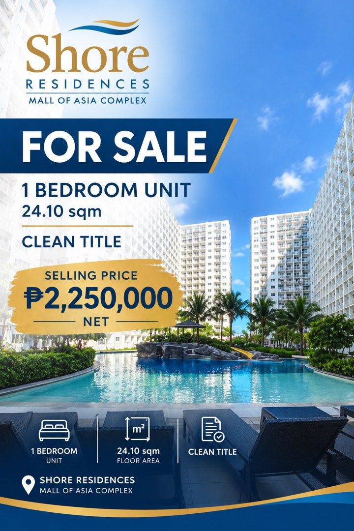 Moa Shell and Shore 2 Residences 1BR Condo Pasay (Category: Apartments & Condos) located in Quezon City. Submitted by rba_condo_listings (Listing ID 1466740479, Image 3). Description: SMDC CONDO UNITS FOR SALE MOA AREA SHELL RESIDENCES 🏢 TOWER B 📍 12F | 1BR with Balcony 28.50 sqm | Amenity View Furnished | Clean Title ₱2,900,000 NET Transfer taxes and related transfer expenses are for buyer’s account. ━━━━━━━━━━━━━━━━━━━━ SHORE 2 RESIDENCES TOW