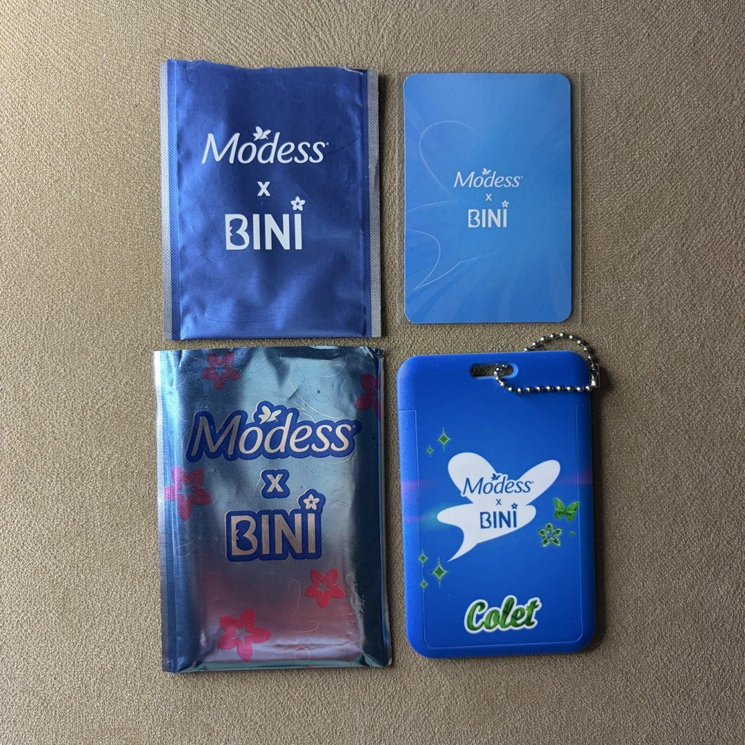 Modess x Bini|Modess Colet v1 and Modess Colet v2 Set (Category: K-Wave Merchandise) located in Pasig City. Submitted by itsginnyfig (Listing ID 1466769644, Image 2). Description: FOR SALE| LFB | WTS Bini Official Photocards Modess x Bini|Modess Colet v1 and Modess Colet v2 Set Colet Modess set of 2 for 300 Location: Manggahan, Pasig Shipping: via Lalamove, or J&T (buyer’s expense and risk) Payment: Gcash, Maya, BPI, BDO.