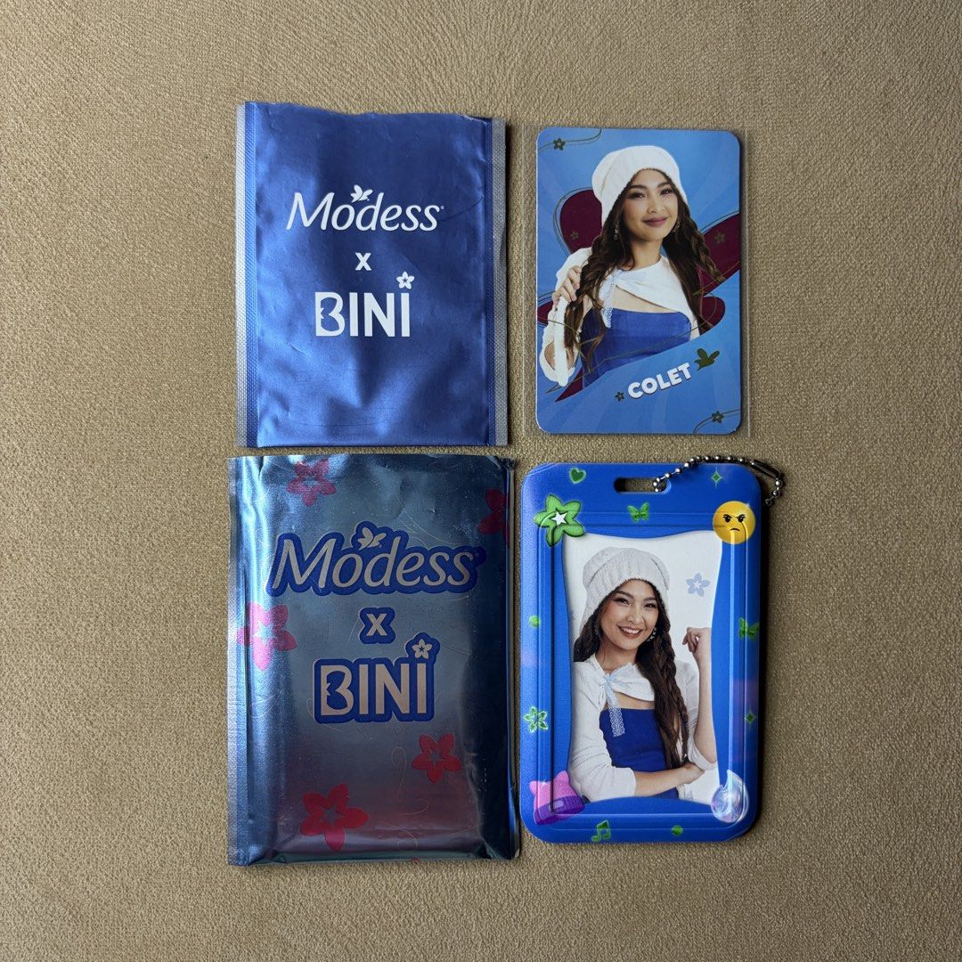 Modess x Bini|Modess Colet v1 and Modess Colet v2 Set (Category: K-Wave Merchandise) located in Pasig City. Submitted by itsginnyfig (Listing ID 1466769644, Image 1). Description: FOR SALE| LFB | WTS Bini Official Photocards Modess x Bini|Modess Colet v1 and Modess Colet v2 Set Colet Modess set of 2 for 300 Location: Manggahan, Pasig Shipping: via Lalamove, or J&T (buyer’s expense and risk) Payment: Gcash, Maya, BPI, BDO.