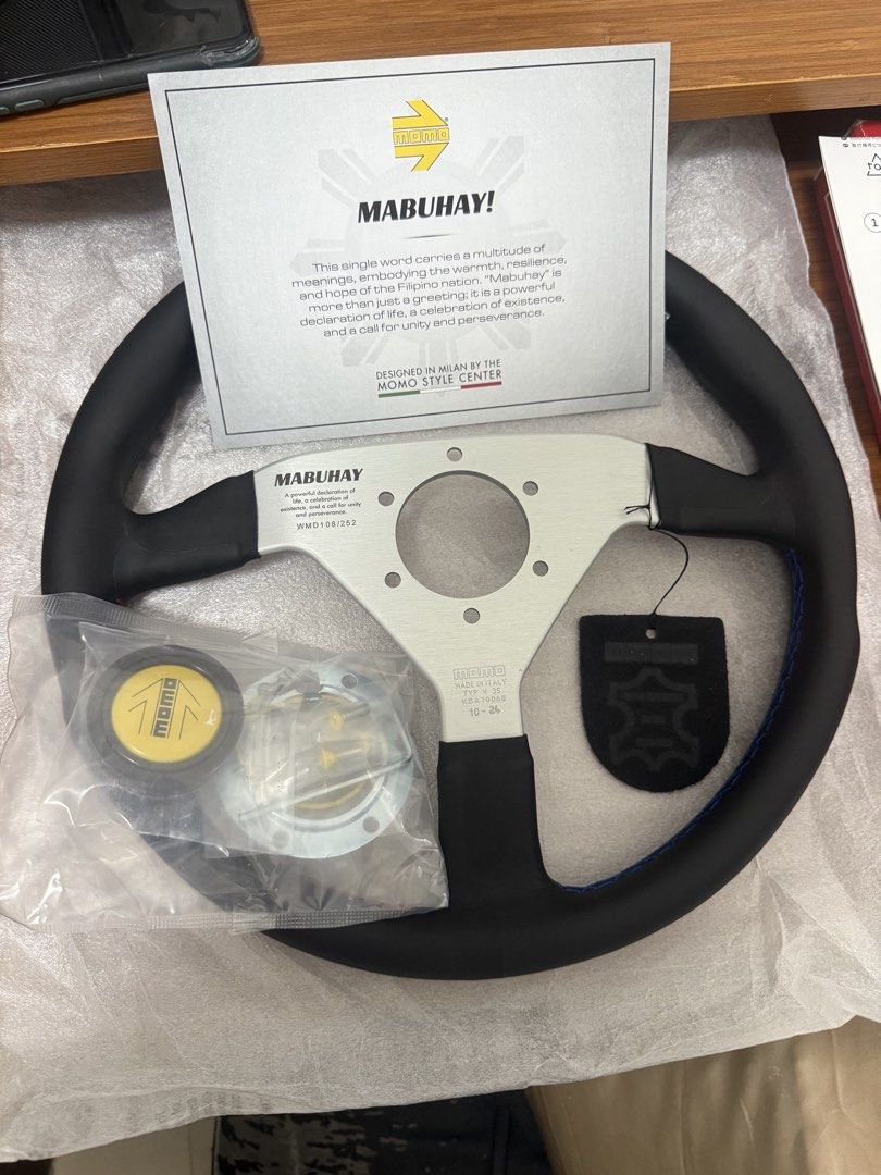 Momo "Mabuhay" Edition (Category: Steering, Brakes, Control Parts and Accessories) located in Pasig City. Submitted by brigs08 (Listing ID 1466586619, Image 2). Description: For sale Momo Mabuhay edition Numbered 108/252 Bnew.