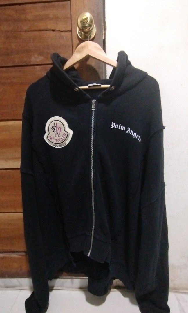 Moncle x Palm angel (Category: Activewear) located in Marikina City. Submitted by jecccc (Listing ID 1466736380, Image 1). Description: - Full Name: Moncler Genius x Palm Angels Maglia Cardigan Zip Hoodie ​ - Color: Black (col 999) ​ - Season: SCOM 2019 (Fall/Winter 2019) ​ - Origin: Made in Italy — Via Venezia 1, 35010 Trebaseleghe (PD) ​ - Material: 100% cotton main body; sherpa/fleece interior ​ - Zipper: Raccagni Italy — authentic Italian har