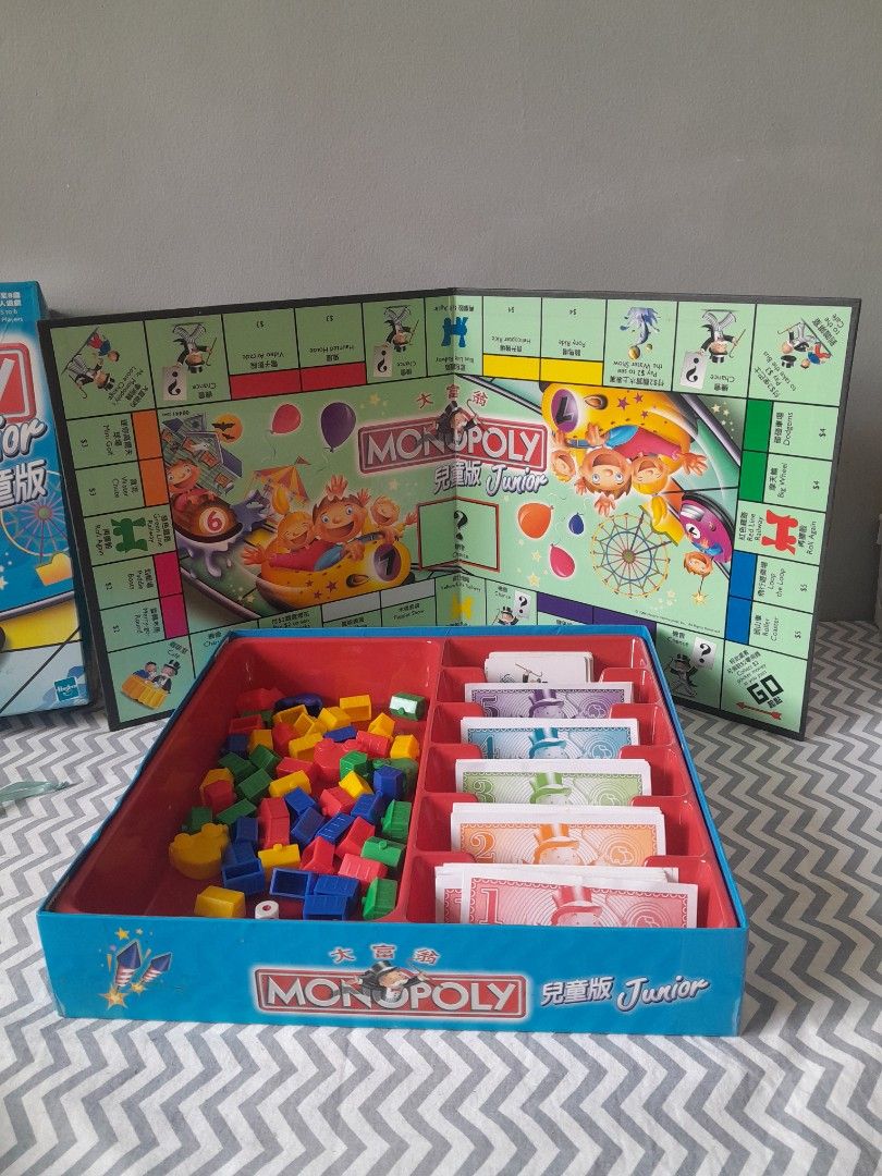 Monopoly Junior (Category: Educational & Learning Toys) located in Pasig City. Submitted by three.babybears (Listing ID 1466584177, Image 2). Description: complete, one chance card has a cut (pls see last photo).