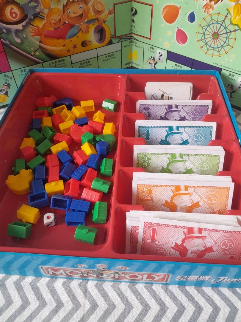 Monopoly Junior (Category: Educational & Learning Toys) located in Pasig City. Submitted by three.babybears (Listing ID 1466584177, Image 3). Description: complete, one chance card has a cut (pls see last photo).