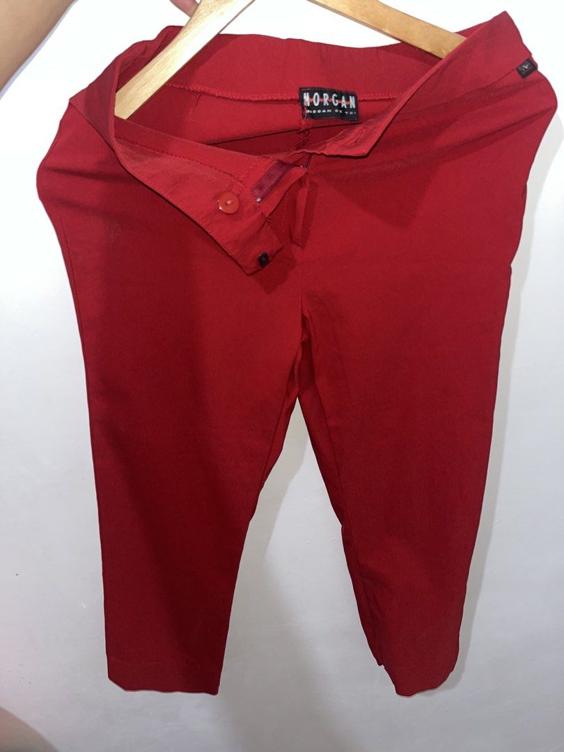 Morgan de Toi Red Slim-Fit Capri Pants (Category: Other Bottoms) located in Santa Rosa. Submitted by lanadeldios (Listing ID 1466719688, Image 2). Description: Brand: Morgan de Toi Paris Colour: Bright red / cherry red Style: Slim-fit tailored trousers Waist: Structured waistband with belt loops.