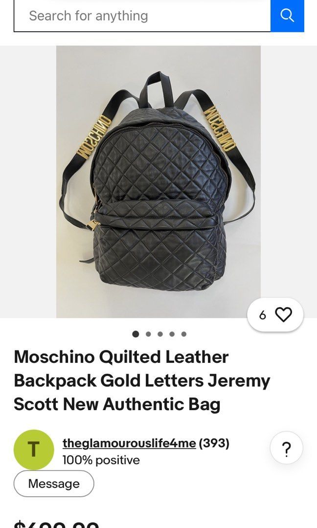 MOSCHINO QUILTED LEATHER BACKPACK (Category: Backpacks) located in General Mariano Alvarez. Submitted by adonid (Listing ID 1466571590, Image 2). Description: MOSCHINO QUILTED LEATHER BACKPACK GOOD CONDITION NORMAL SIGN OF USAGE ONLY .