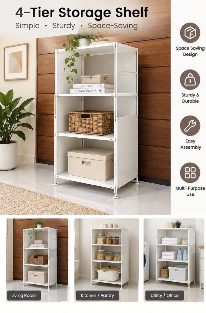 MUJI 4tier Steel Unit Shelf (Category: Shelves, Cabinets & Racks) located in Malabon City. Submitted by sheena1218 (Listing ID 1466771060, Image 1). Description: MUJI 4tier Steel Unit Shelf *adjustable shelves *with side and back steel covers *good condition W22in x D16in x H47in.