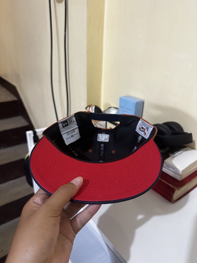 New Era 9Fifty Anaheim Angels Snapback Hat (Category: Caps & Hats) located in Baler. Submitted by sidequester (Listing ID 1466583797, Image 3). Description: - Team: Anaheim Angels (Cooperstown Collection - 2002 World Champions 20th Anniversary Edition) - Design: Orange crown, dark blue flat brim, and red undervisor - Fit: Classic snapback closure (Adjustable) - Details: Commemorative side patch on the right, original sticker still attached to the